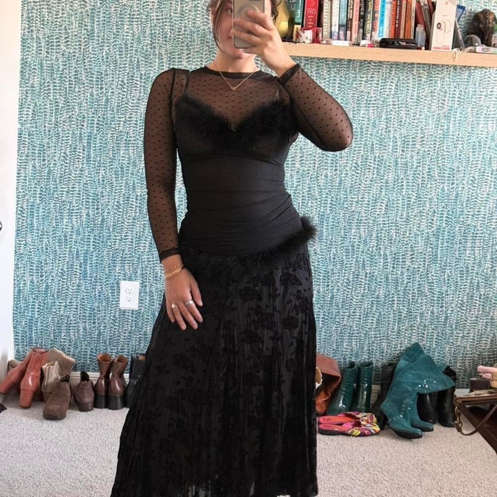 Vintage Black Lingerie with fur trim